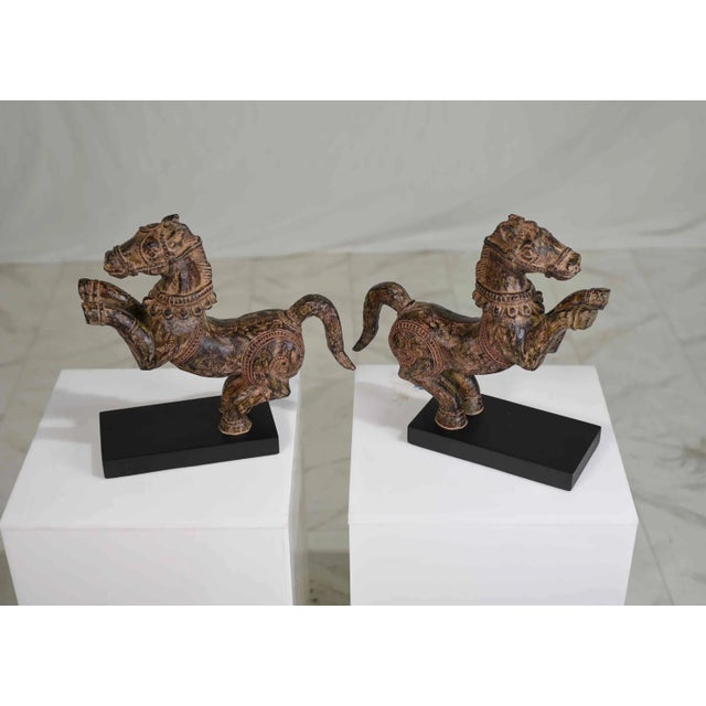 1990s Vintage Decorative Samurai Horse Figures on Lacquered Bases - a Pair For Sale - Image 5 of 13