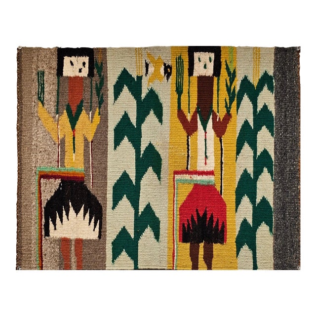 Vintage Navajo Yei Rug, Handwoven Wool, Native American Deity Pictorial Pattern, 2x2 For Sale