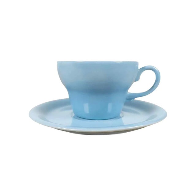 Vintage 1930s Mid Century Modern Pacific Pottery Arcadia Delph Blue Cup & Saucer Set, California Usa- 2 Pieces For Sale - Image 10 of 10