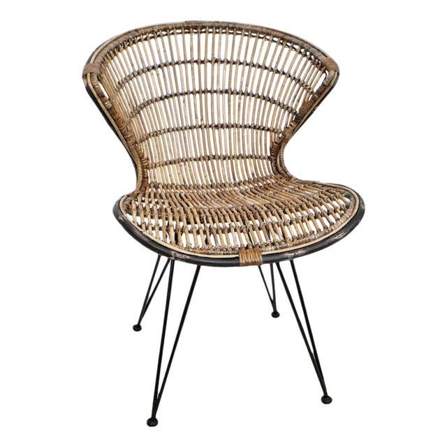 Rattan & Black Scoop Dining Chair For Sale