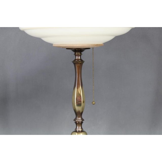Brass Table Lamp with Glass Shade, 1940s For Sale - Image 3 of 13
