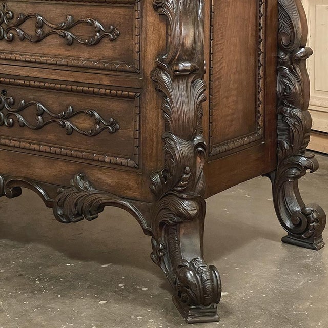 Antique Italian Rococo Revival Hand Carved Walnut Commode For Sale - Image 14 of 18