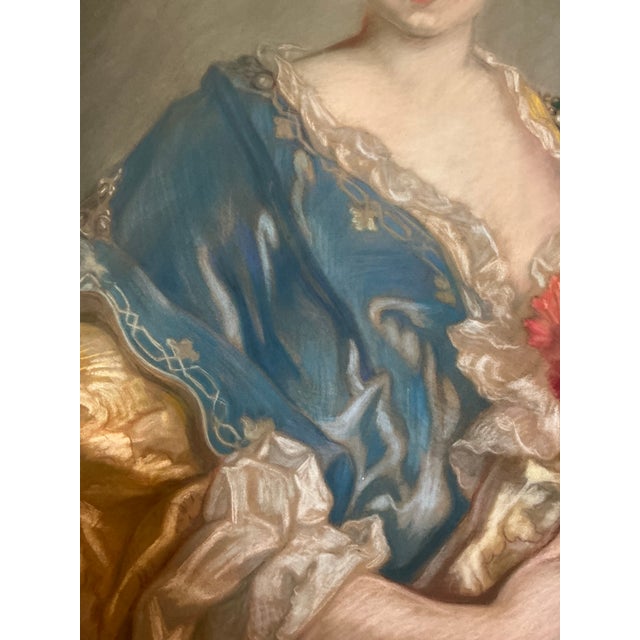 Blue Antique Portrait - Portrait of an Aristocratic Lady - 19th C For Sale - Image 8 of 10