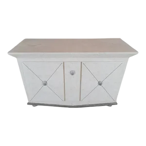 Vintage Tessellated Stone Wrapped 2 Door With Pull Out Shelf Drawer Credenza