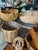 Wood Vintage Hand Woven Wicker Basket With Brown Handle For Sale - Image 7 of 10