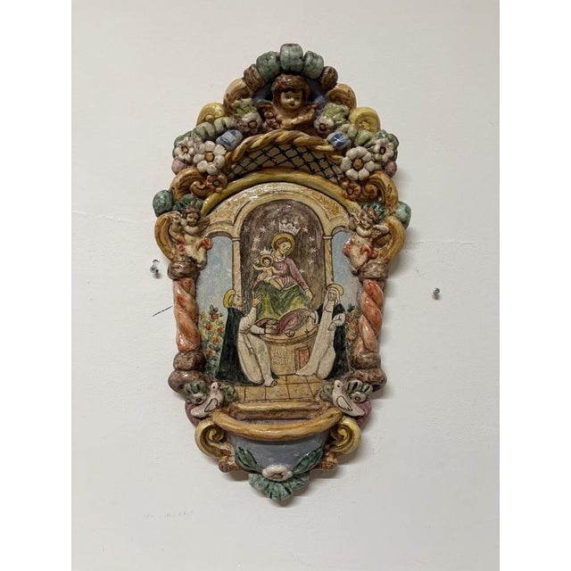 Brown Holy Water Stoup of Our Lady of Pompeii, 1950 For Sale - Image 8 of 8