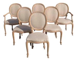 1980s Set of Six Carved Rope Motif Dining Chairs, in the Style of Casa Stradivari, Coastal Regency Design