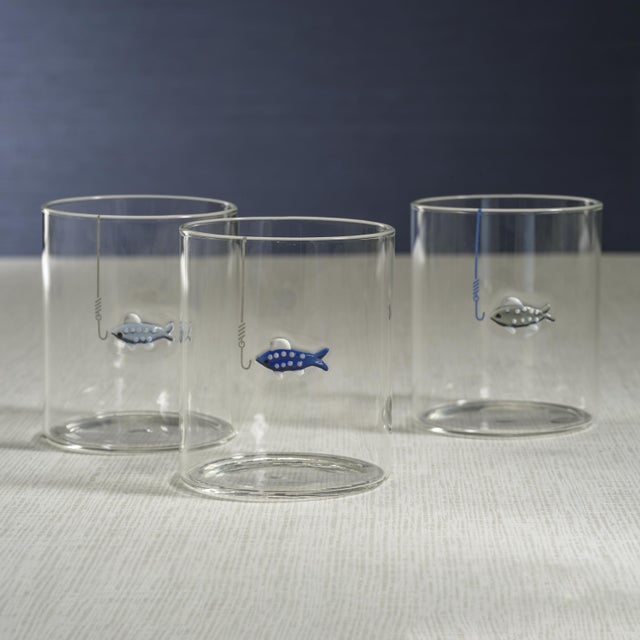 2020s Tidal Sip Fish Glass Tumblers, 3-Piece Assorted Set For Sale - Image 5 of 6