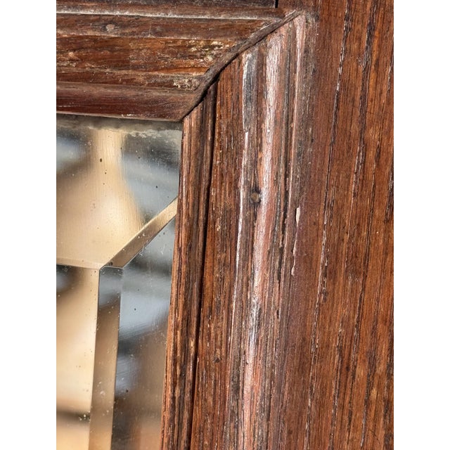 Antique Mirror for Right-Hand Cabinet Door in Brown Oak with Beveled Glass and Carved Frame, 1980s For Sale - Image 12 of 16
