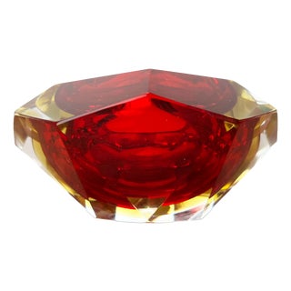 Vintage Italian Red and Yellow Sommerso Murano Glass Bowl, 1970s For Sale