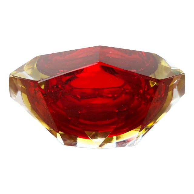 Vintage Italian Red and Yellow Sommerso Murano Glass Bowl, 1970s For Sale