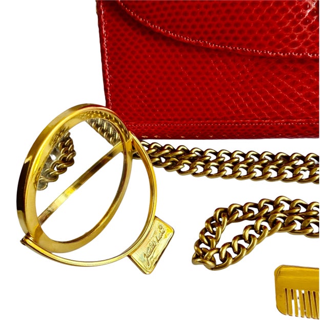 Judith Leiber KARUNG Skin Wallet-On-Chain This vintage judith Leiber Wallet-on-Chain features a structured envelope...