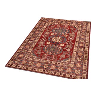 Rustic Super Kazak Red/Blue Wool Rug - 5'3'' X 6'3'' For Sale