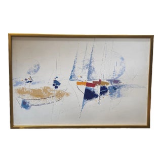 1970s Framed Abstract Painting of Sailboats by J.P. Collin For Sale