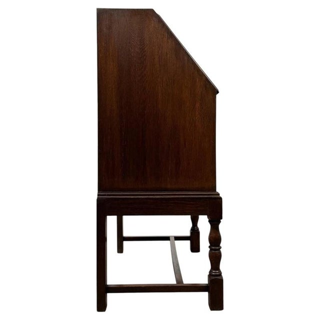 Brown Antique Early 20th Century Edwardian Oak Bureau For Sale - Image 8 of 14