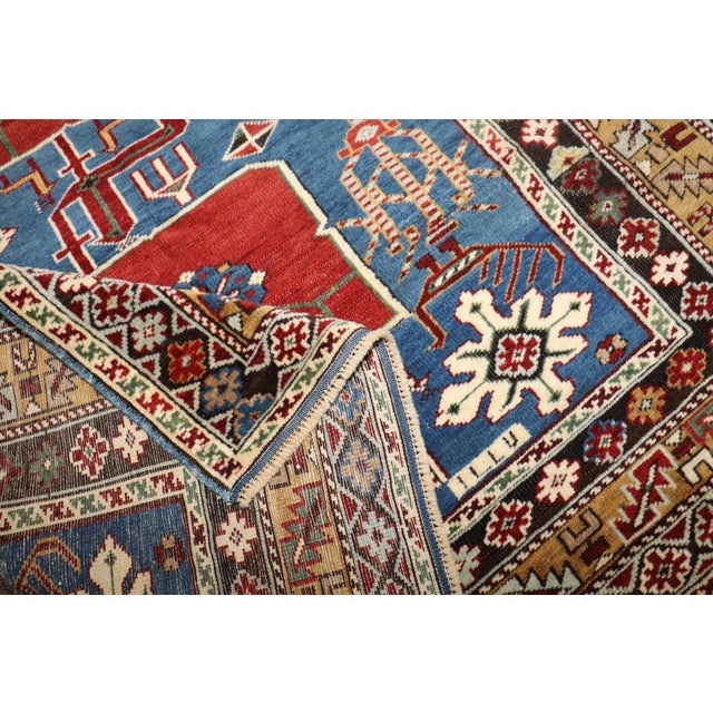Folk Art 19th Century Zabihi Collection Blue Karaghashli Caucasian Rug - 3'8" x 4'9" For Sale - Image 3 of 8