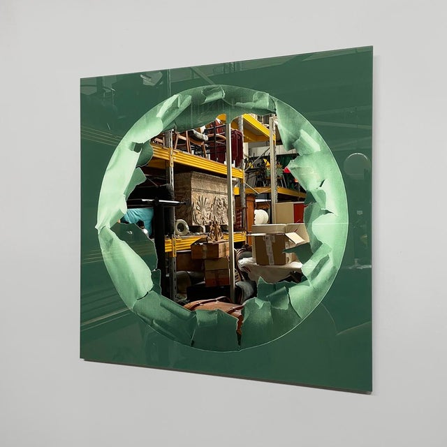 Green Italian Modern Wall Mirror by Ugo Nespolo for Rimadesio, 1980s For Sale - Image 8 of 8
