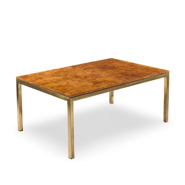 Tomlinson Mid Century Burlwood and Brass Expanding Dining Table With 2 Leaves For Sale - Image 12 of 13