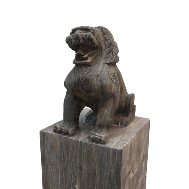 Garden Foo Dogs Stone 1930s Medium - Set of 2 For Sale - Image 6 of 13