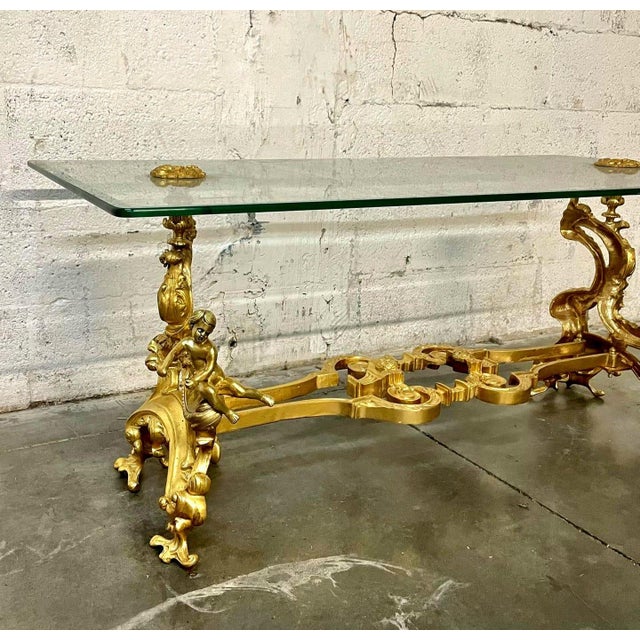 Gold 1990s French Louis XVI Style Coffee Table – Glass Top For Sale - Image 8 of 11