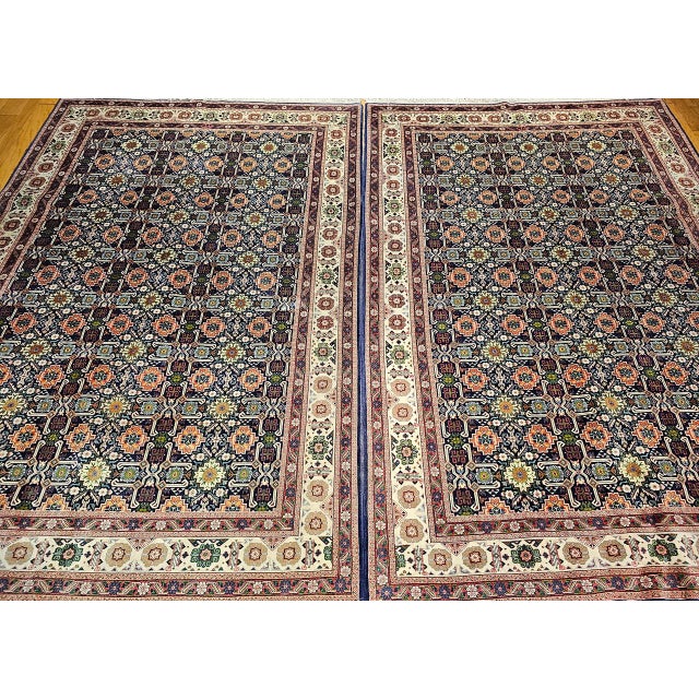 Navy Blue Vintage Persian Tabriz Afshan Rug, Hand-Knotted Wool, Allover Caucasian Shirvan Pattern, Navy & Ivory, 7x10 For Sale - Image 8 of 18