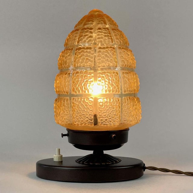 Amber Glass and Burnished Brass Table Lamp, Sweden, 1930s For Sale - Image 17 of 18