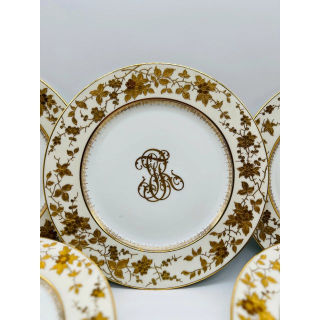 Ceramic (10) Ten Fischer & Mieg Pirkenhammer Gilt Vine Encrusted Porcelain Dinner Plates For Sale - Image 7 of 8