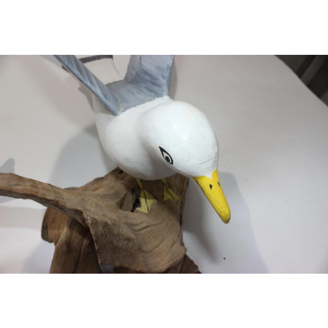 White Seagulls Artisan Carved Hand Painted on Driftwood - a Set of 2 For Sale - Image 8 of 13