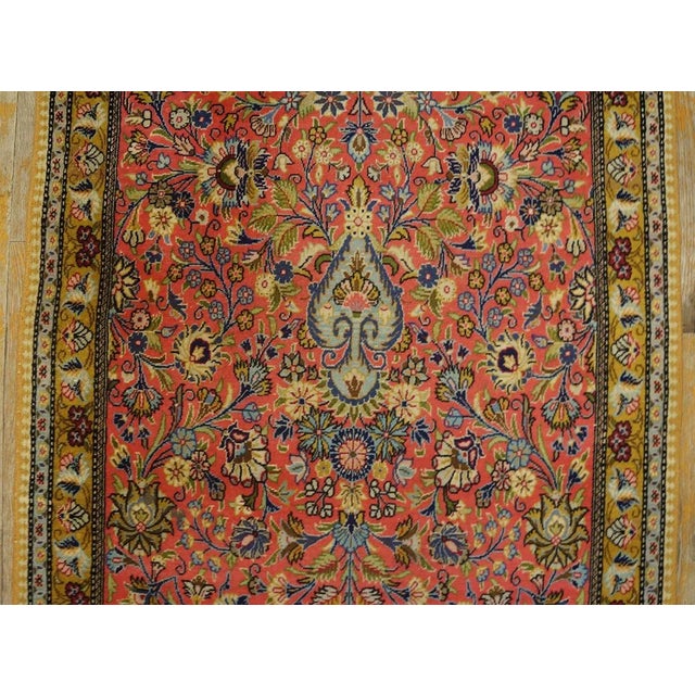 1960s Pink Floral Vintage Persian Tabriz Silk Qum Rug 2'10" X 13'3" Knotted Wool Carpet For Sale - Image 4 of 9