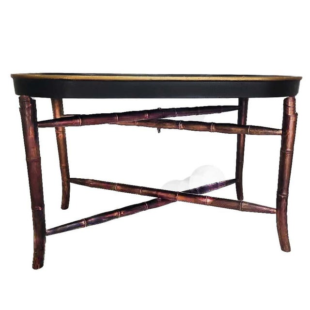 Antique 19th Century English Regency Style Hand-Painted Wooden Hunting Tray Table on Faux-Bamboo Stand For Sale - Image 4 of 13