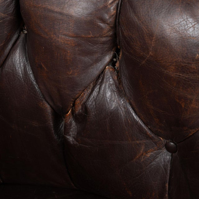 Wood Pair of Vintage Brown Leather Chesterfield Club Chairs From Denmark For Sale - Image 7 of 14
