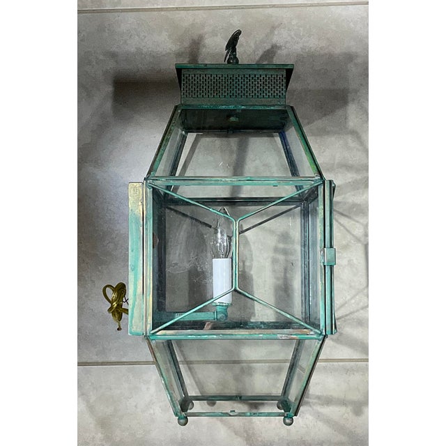 Turquoise Vintage Solid Brass Outdoor Wall Lantern / Wall Sconce 9”w X 9”.5 D X 19”.5 H For Sale - Image 8 of 13