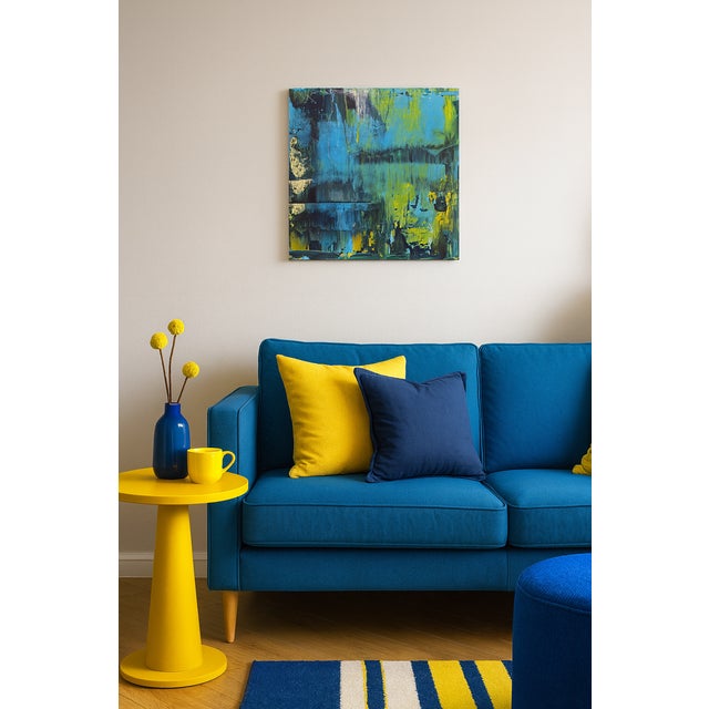 Textile Shades of Blue Abstract Expressionism Acrylic Painting For Sale - Image 7 of 9