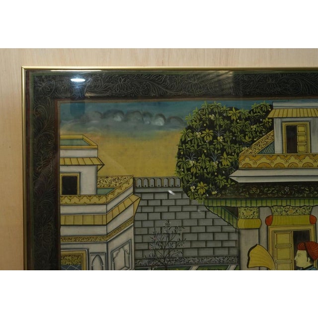 Antique Persian Hand-Painted Oriental Scenes on Silk in Frame, Set of 2 For Sale - Image 3 of 18