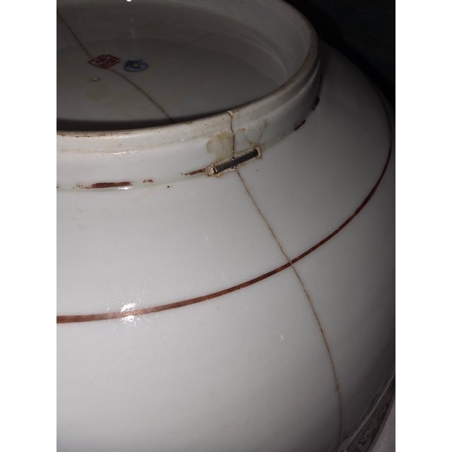 Large Antique Japanese Bowl With Staple Repairs For Sale - Image 9 of 17