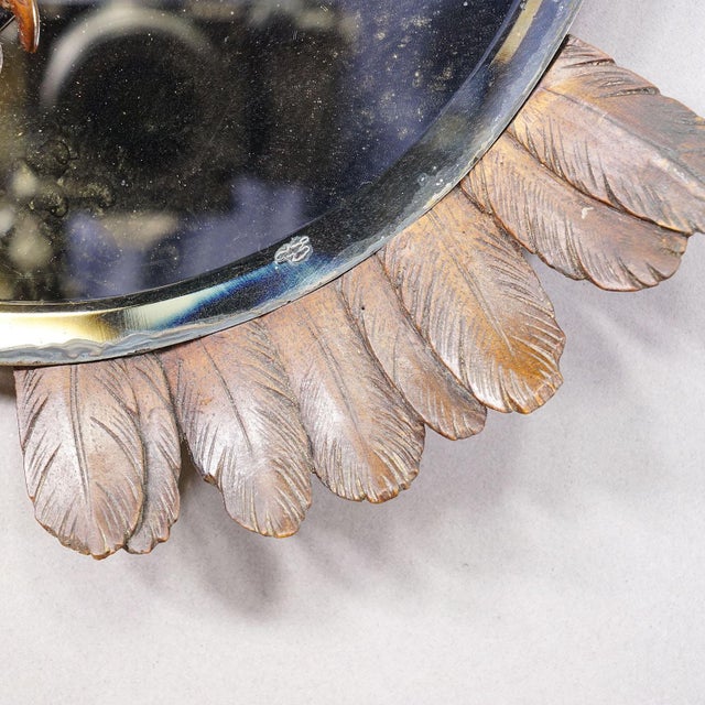 Brown Antique Hand-Carved Wooden Eagle Mirror With Crescent Glass For Sale - Image 8 of 9