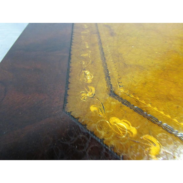 Antique Octagon Shaped Leather Top Rolling Side Table For Sale - Image 4 of 10