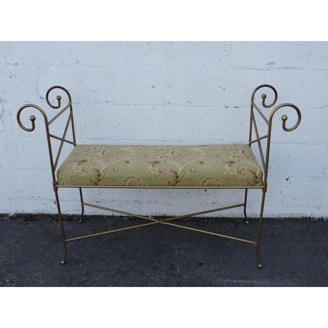 Traditional Large Vintage Painted Metal Upholstered Vanity Bench Stool For Sale - Image 3 of 11
