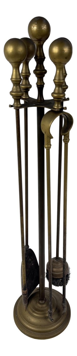 Antique Brass Fireplace Tools, 1960s, Set of 5