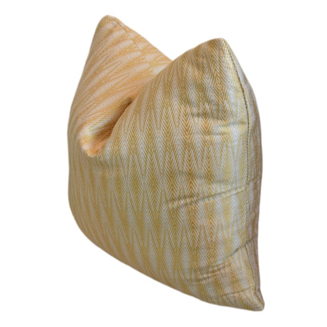 Designer Abstract Yellow & Cream Silk Feather/Down Pillow For Sale - Image 4 of 5