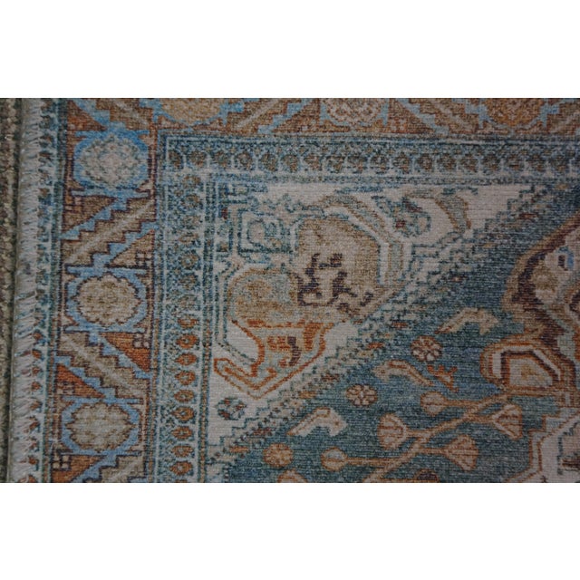Vintage Geometric Turquoise Rug Runner Mat 5 X 2 For Sale - Image 10 of 14