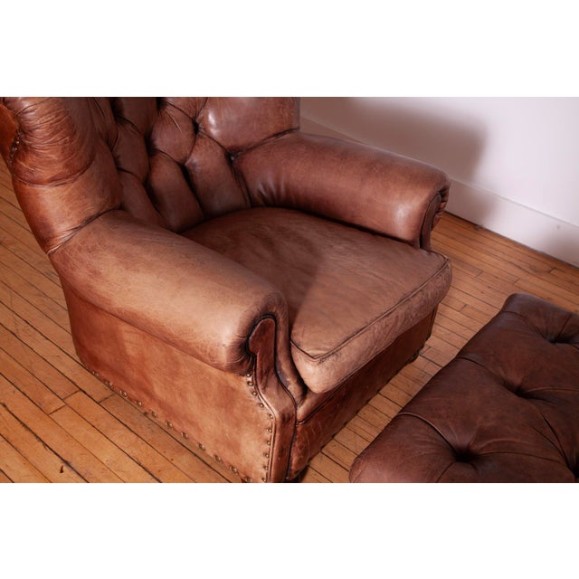 1990s 1990s Ralph Lauren Leather Writer's Chair and Ottoman For Sale - Image 5 of 11
