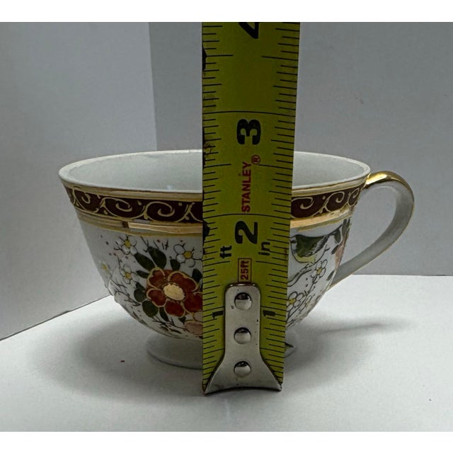 Vintage Taiei Japan Teacup & Saucer | Bird Floral Porcelain Tea Cup | Burgundy Gold Scroll Trim | Hidden Lithophane Portrait Effect For Sale In Indianapolis - Image 6 of 8