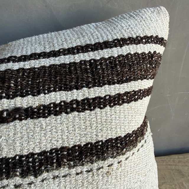 Mid-Century Modern Vintage Rug Pillow Cover With Stripes For Sale - Image 3 of 6
