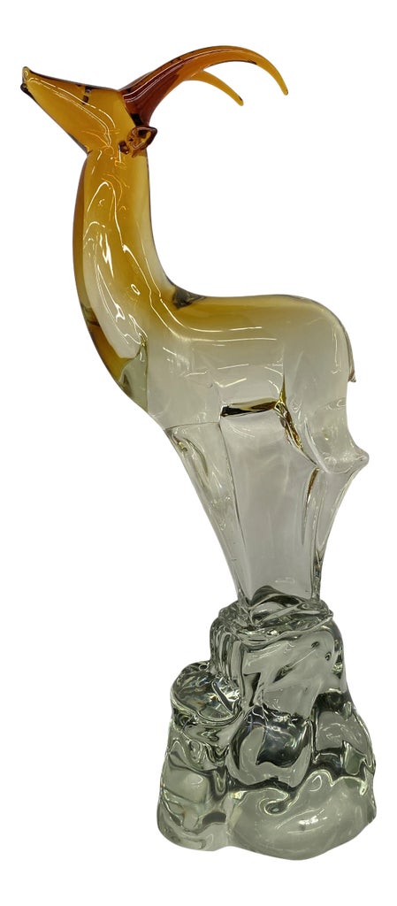 1950s Salviati Murano Hand Formed Italian Glass Red Amber Antelope