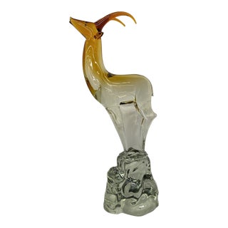 1950s Salviati Murano Hand Formed Italian Glass Red Amber Antelope For Sale