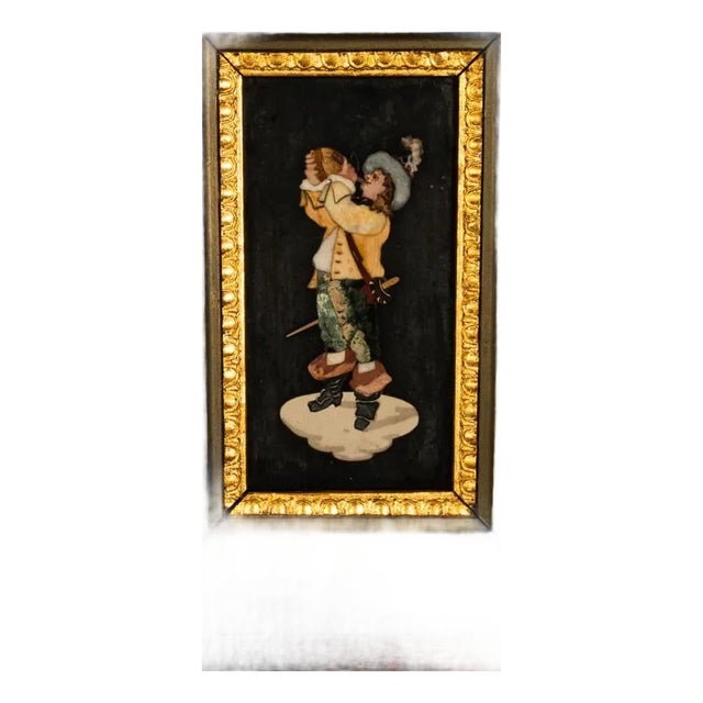 Antique Italian Grand Tour Pietra Dura Marble Picture Cavalier Musketeer 1880 For Sale