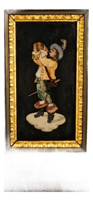 Antique Italian Grand Tour Pietra Dura Marble Picture Cavalier Musketeer 1880