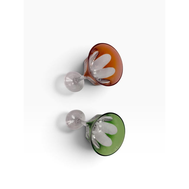Vintage Mid-Century Bohemian Cut-to-Clear Harlequin Crystal Wine Glasses - Pair For Sale In West Palm - Image 6 of 7