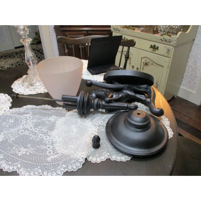 Vintage Outdoor Huge Heavy Estate Ranch Horse House Light Glass Shade Lamp 30" Tall For Sale - Image 9 of 10